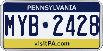 PA license plate MYB2428