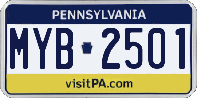 PA license plate MYB2501