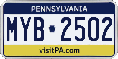 PA license plate MYB2502