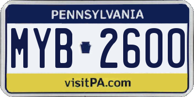 PA license plate MYB2600