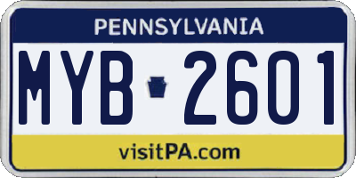 PA license plate MYB2601
