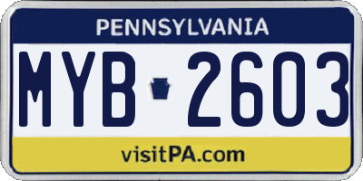 PA license plate MYB2603