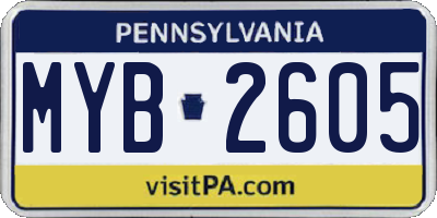 PA license plate MYB2605