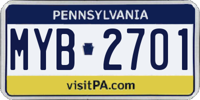 PA license plate MYB2701
