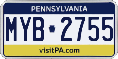 PA license plate MYB2755