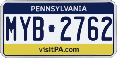 PA license plate MYB2762