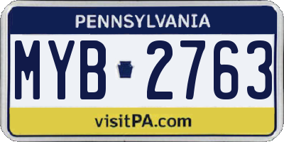 PA license plate MYB2763