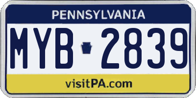 PA license plate MYB2839