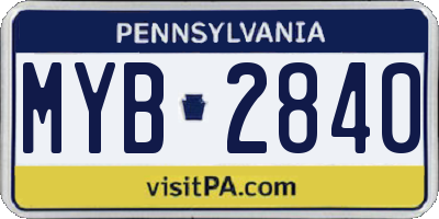 PA license plate MYB2840