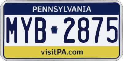 PA license plate MYB2875