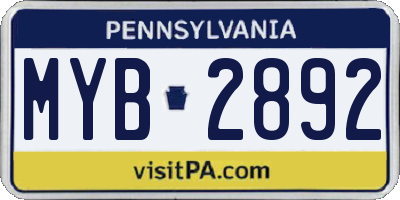 PA license plate MYB2892