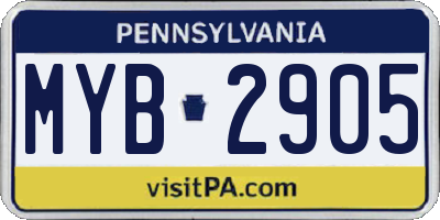 PA license plate MYB2905