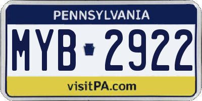 PA license plate MYB2922