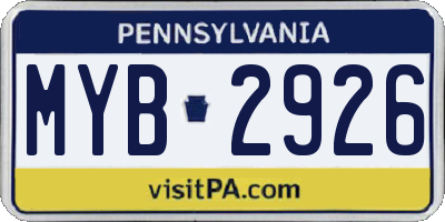 PA license plate MYB2926