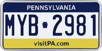 PA license plate MYB2981