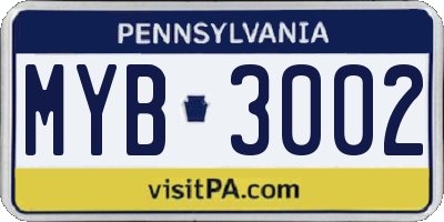 PA license plate MYB3002