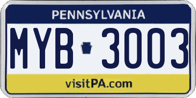 PA license plate MYB3003