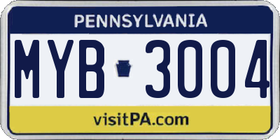PA license plate MYB3004