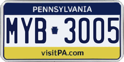 PA license plate MYB3005