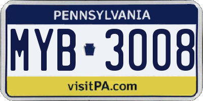 PA license plate MYB3008