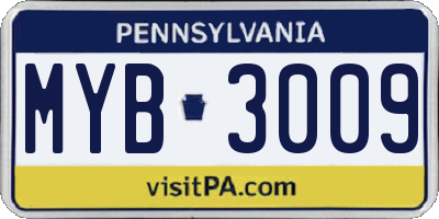 PA license plate MYB3009