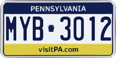 PA license plate MYB3012