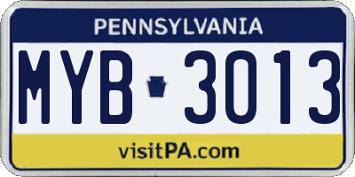 PA license plate MYB3013