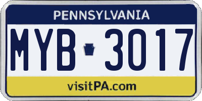 PA license plate MYB3017