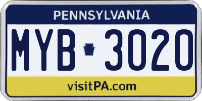 PA license plate MYB3020