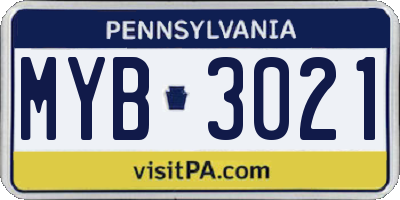 PA license plate MYB3021