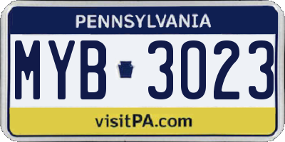 PA license plate MYB3023