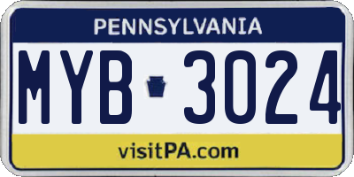 PA license plate MYB3024