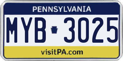 PA license plate MYB3025