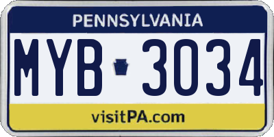 PA license plate MYB3034