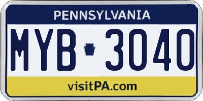 PA license plate MYB3040