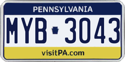 PA license plate MYB3043