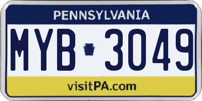PA license plate MYB3049