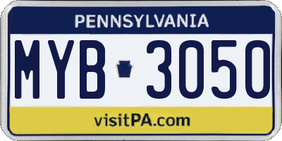 PA license plate MYB3050