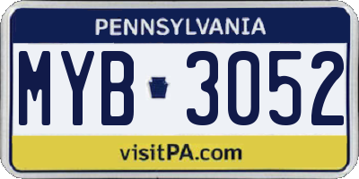 PA license plate MYB3052