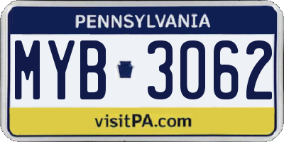 PA license plate MYB3062