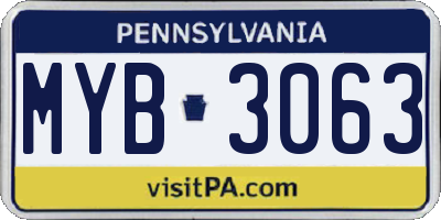 PA license plate MYB3063
