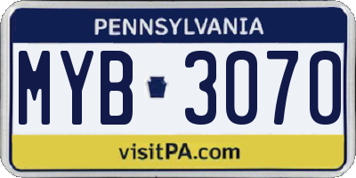 PA license plate MYB3070