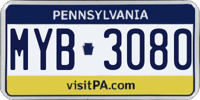 PA license plate MYB3080