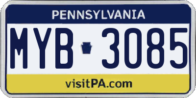 PA license plate MYB3085