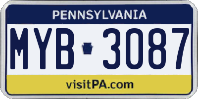 PA license plate MYB3087