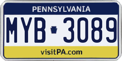 PA license plate MYB3089