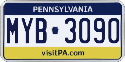 PA license plate MYB3090