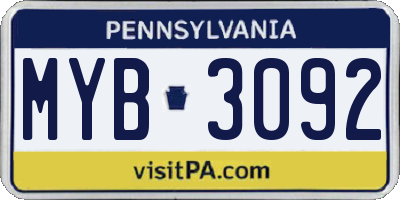 PA license plate MYB3092