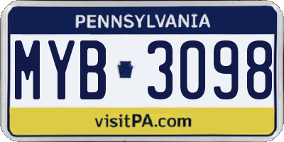 PA license plate MYB3098