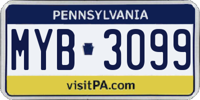 PA license plate MYB3099